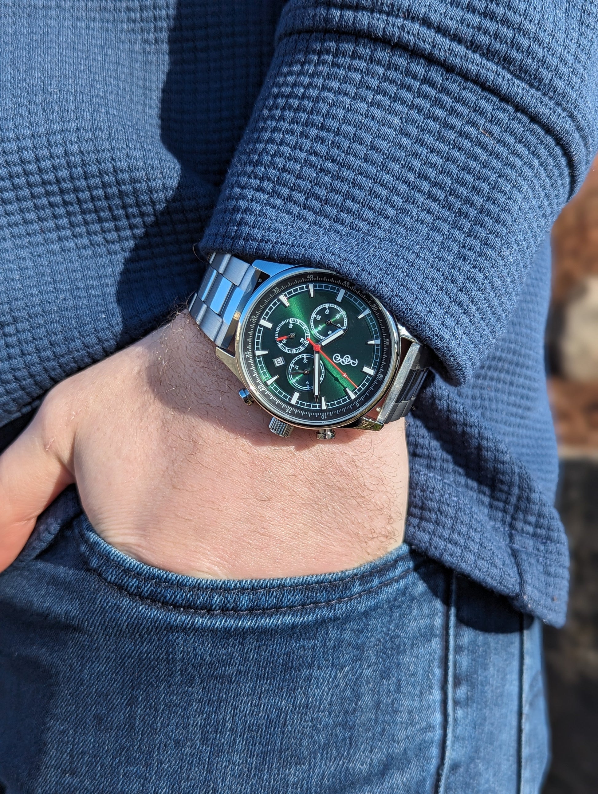 Green Sport Chronograph steel pocket shot, gift for the groom