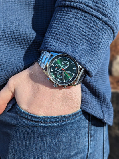 Green Sport Chronograph steel pocket shot, gift for the groom
