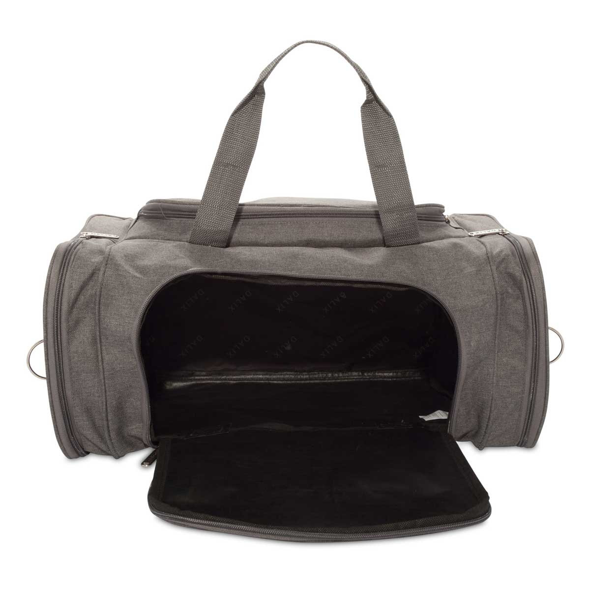 Personalized Grey Duffle Bag interior open view - custom weekender bag for men