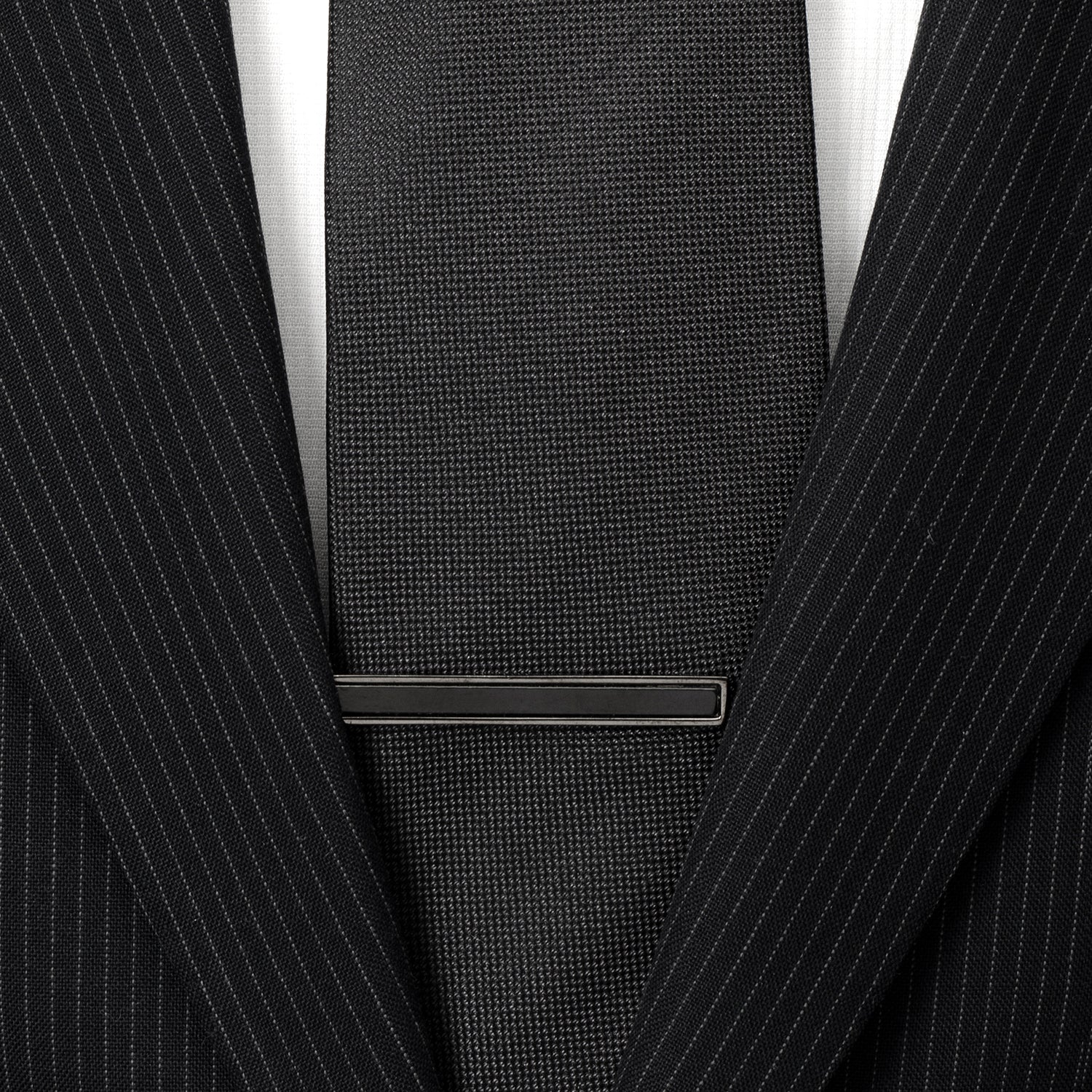 Gunmetal onyx inlay tie clip angle view, groomsmen gift for him
