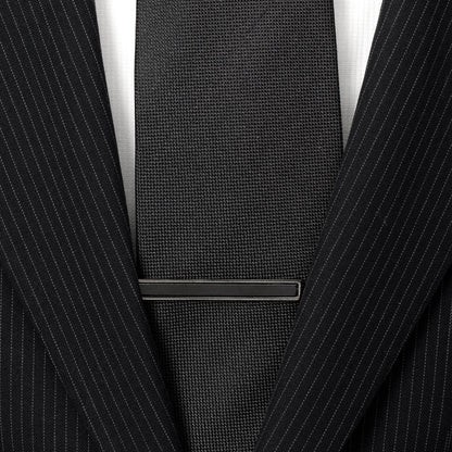 Gunmetal onyx inlay tie clip angle view, groomsmen gift for him