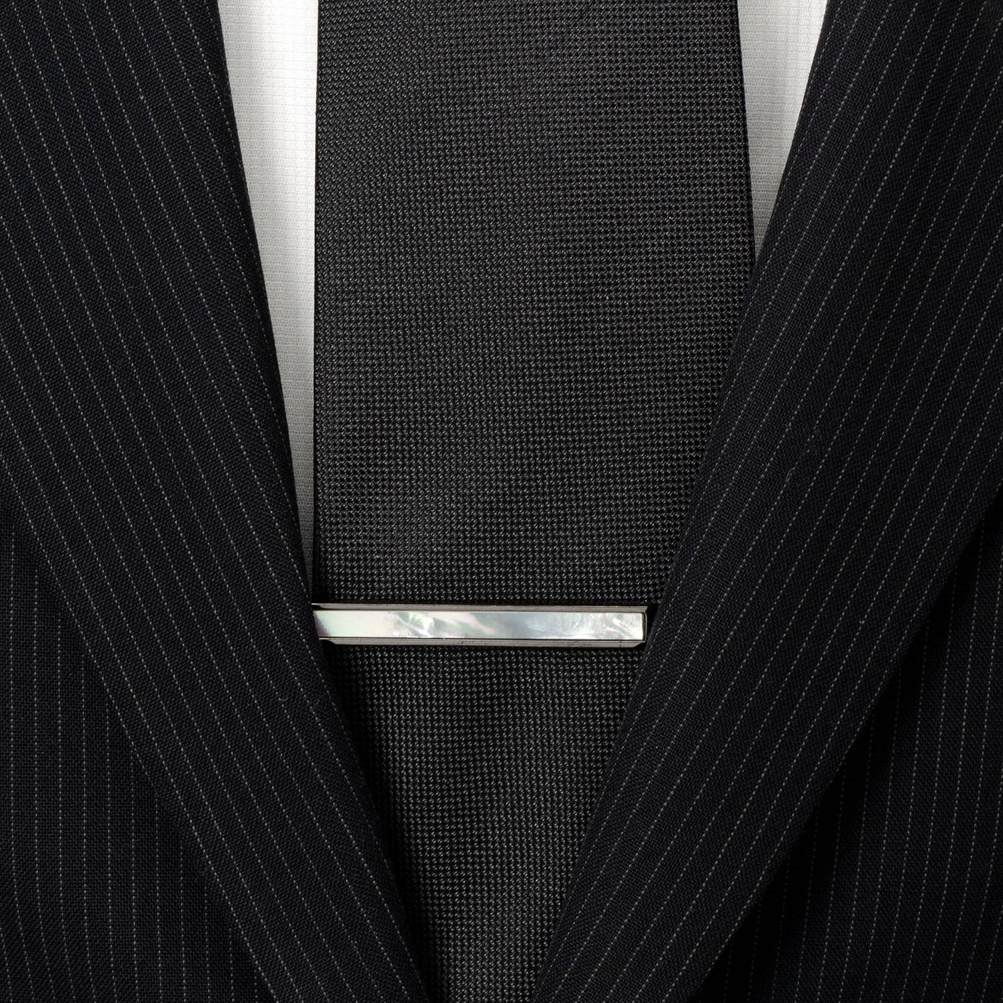 Gunmetal mother of pearl inlay tie clip wedding party gift view 1