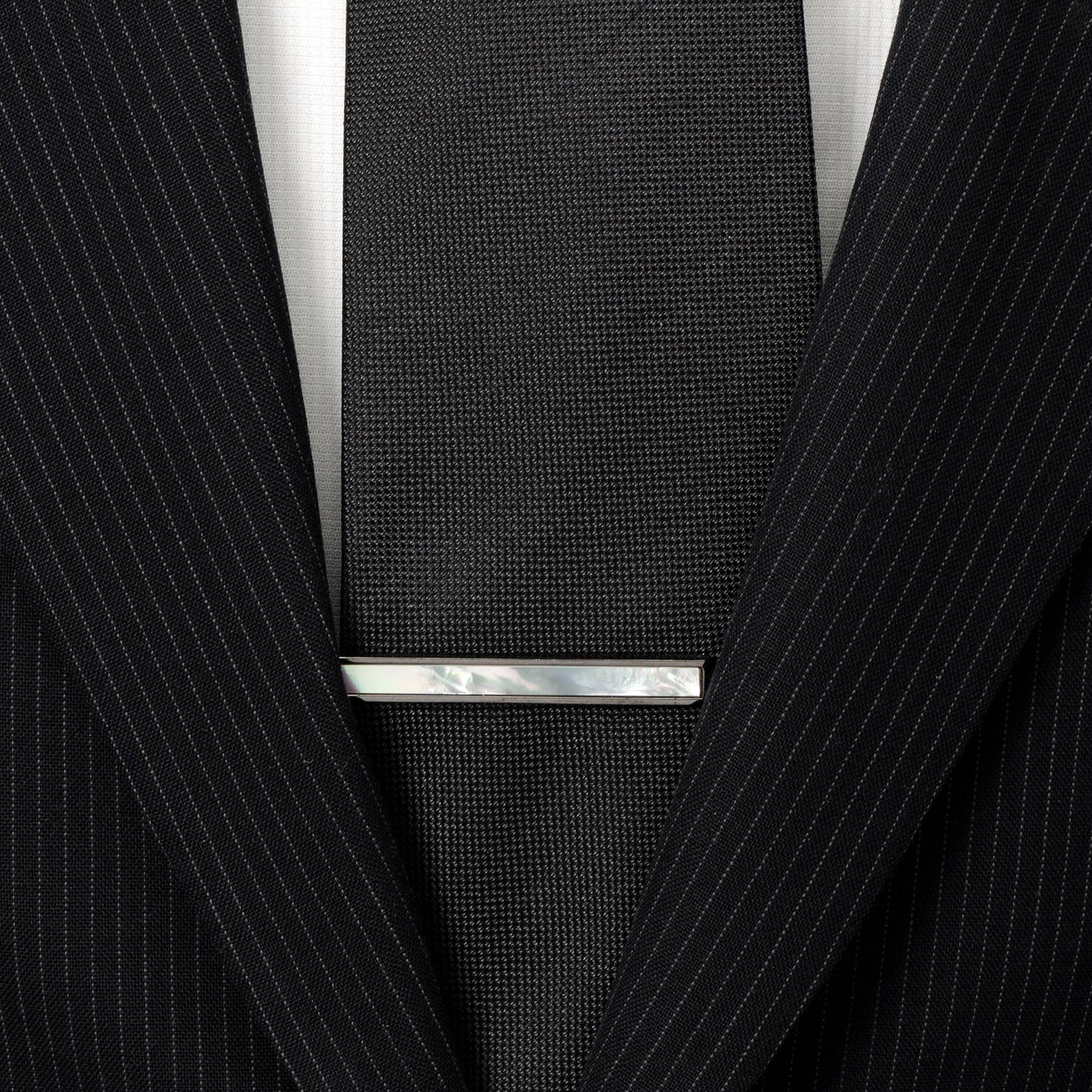 Gunmetal mother of pearl inlay tie clip wedding party gift view 1