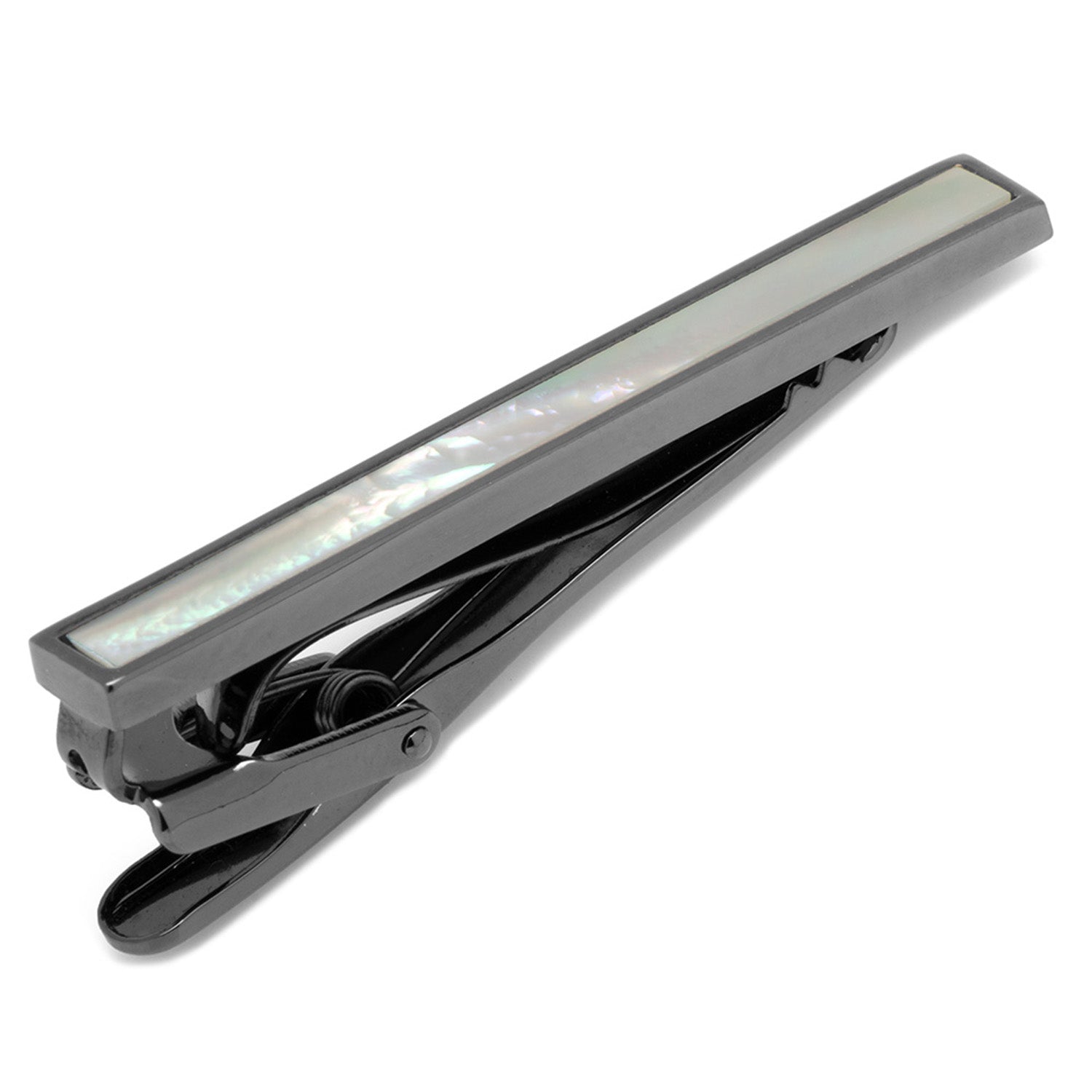 Gunmetal and mother of pearl inlaid tie clip - modern groomsmen wedding accessory