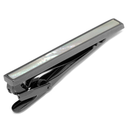 Gunmetal and mother of pearl inlaid tie clip - modern groomsmen wedding accessory