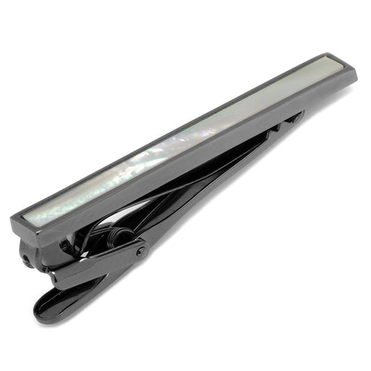 Gunmetal and mother of pearl inlaid tie clip - modern groomsmen wedding accessory