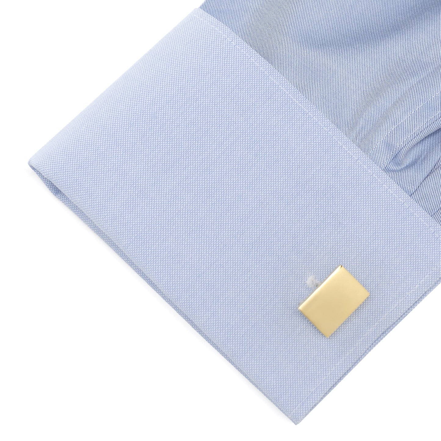 Gold plated block engravable cufflinks close-up, wedding day gift