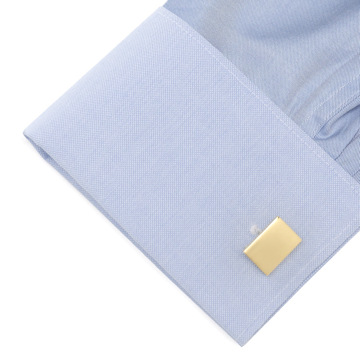 Gold plated block engravable cufflinks close-up, wedding day gift