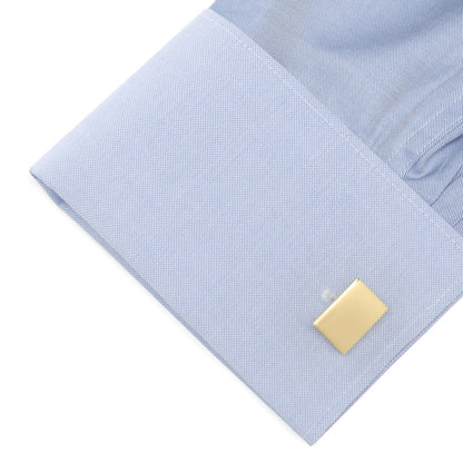 Gold plated block engravable cufflinks close-up, wedding day gift