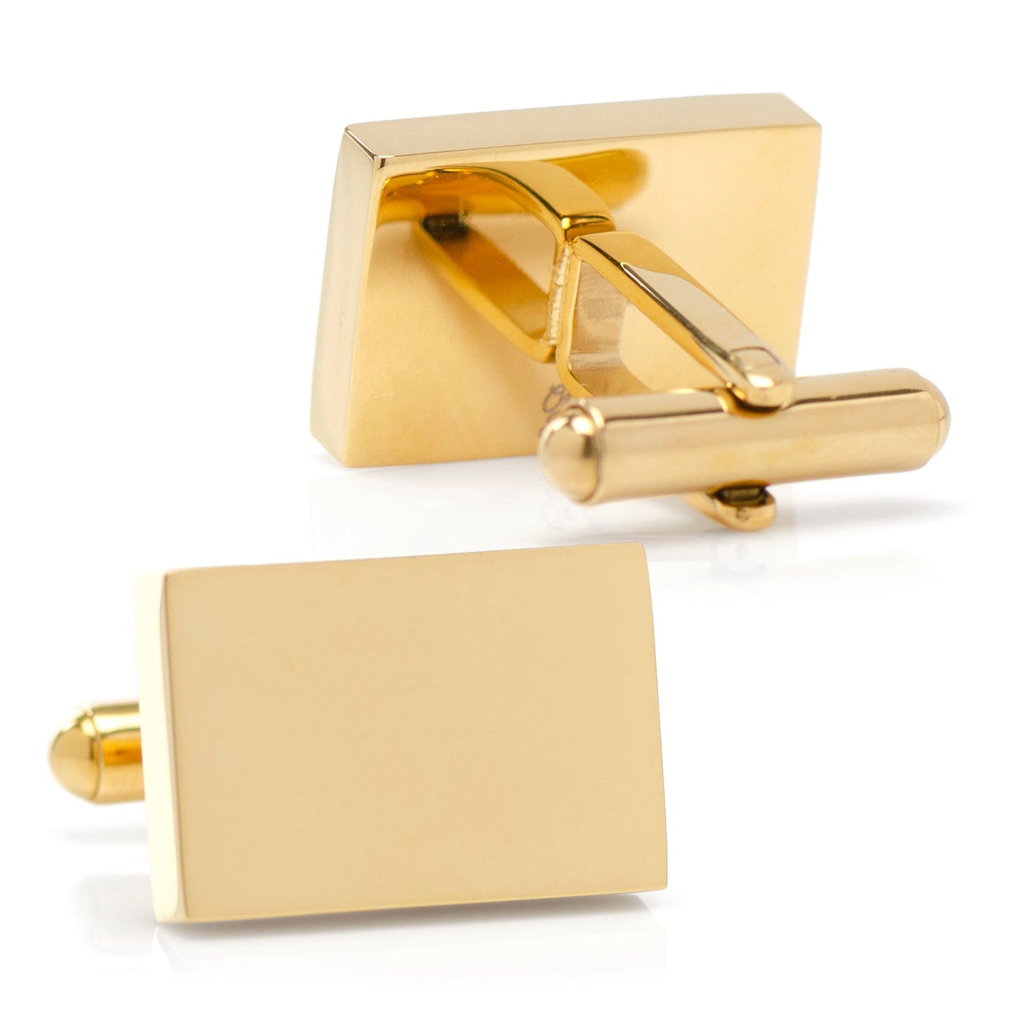 Gold plated block cufflinks angle view, custom groomsmen gift