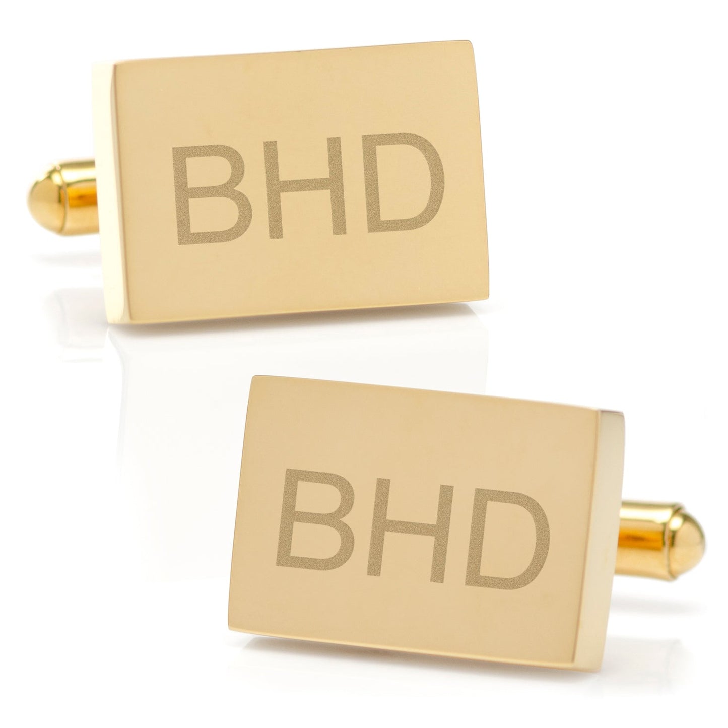 Gold plated block cufflinks side profile, anniversary gift for him