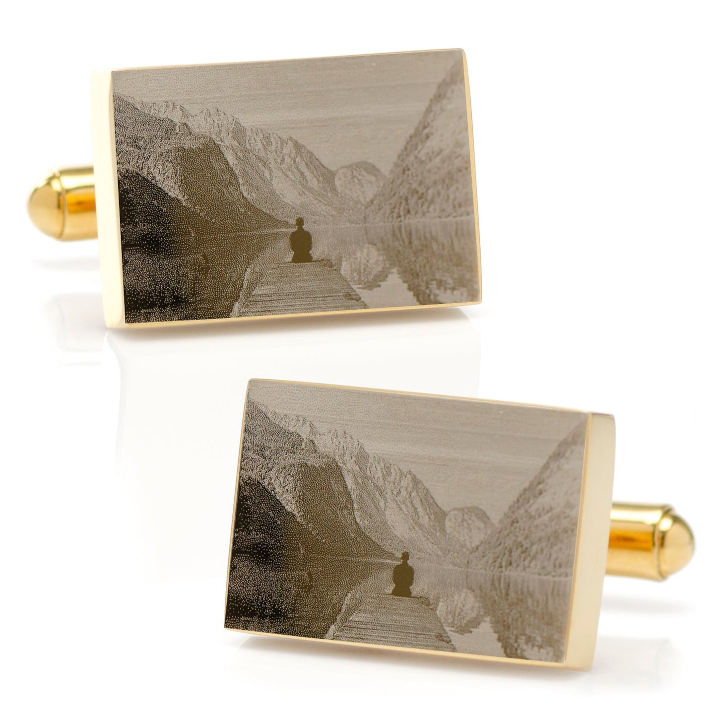 Gold plated block cufflinks detail, custom wedding gift for groomsmen