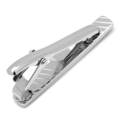 Carbon fiber tie clip on necktie close-up, modern gift for him