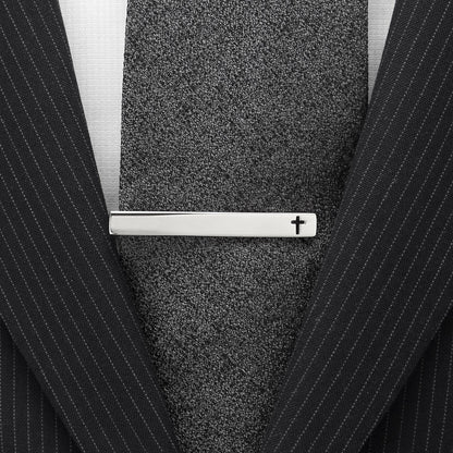 Cross cutout tie clip close-up, confirmation or wedding gift for him