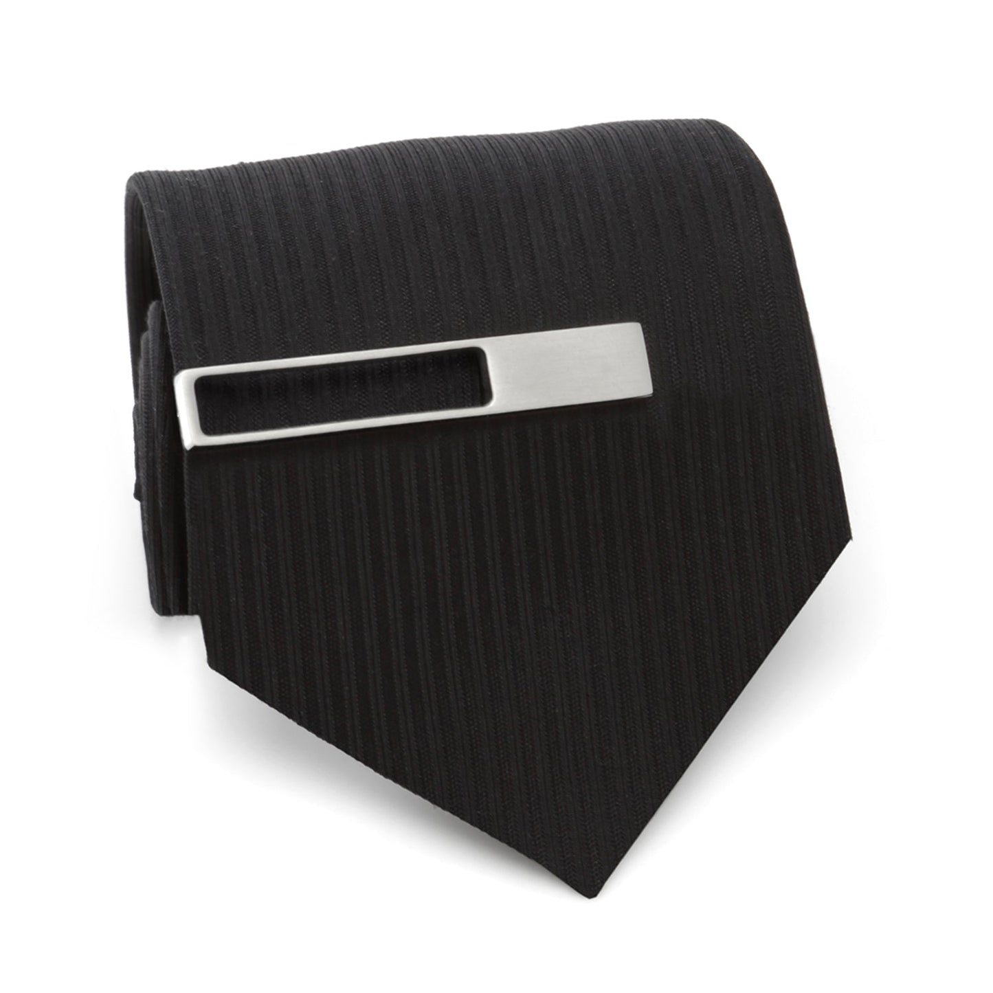 Die cut tie clip detail view of brushed metal finish, gift for him