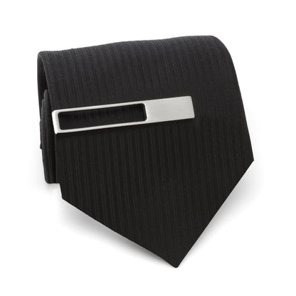 Die cut tie clip detail view of brushed metal finish, gift for him