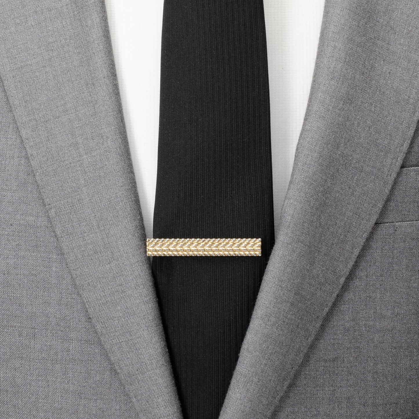 Close-up of Antique Gold Herringbone Tie Clip vintage wedding accessory