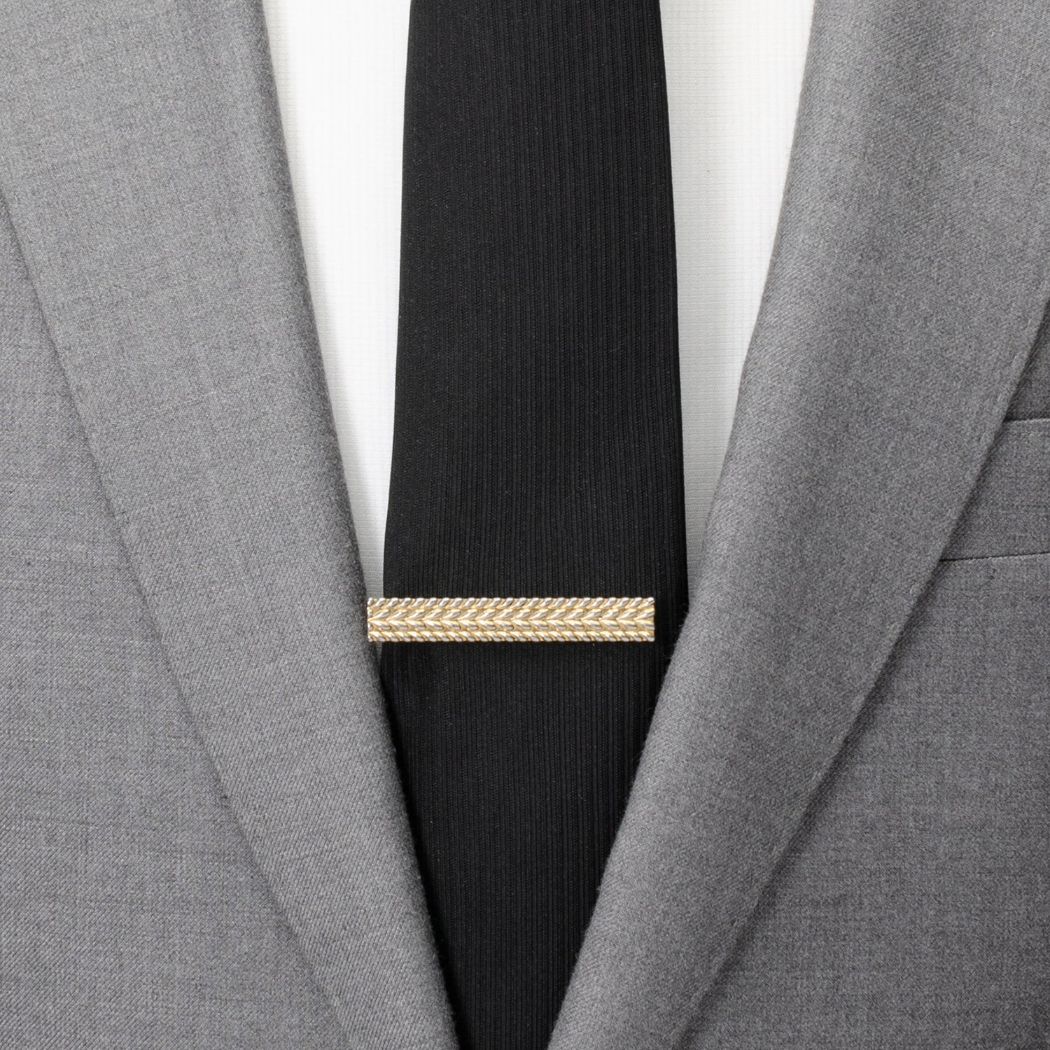 Close-up of Antique Gold Herringbone Tie Clip vintage wedding accessory