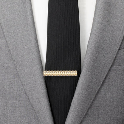 Close-up of Antique Gold Herringbone Tie Clip vintage wedding accessory