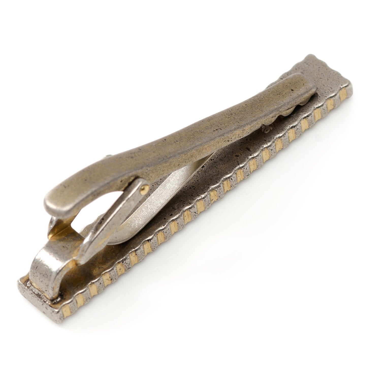 Herringbone pattern detail on antique gold tie clip best man gift