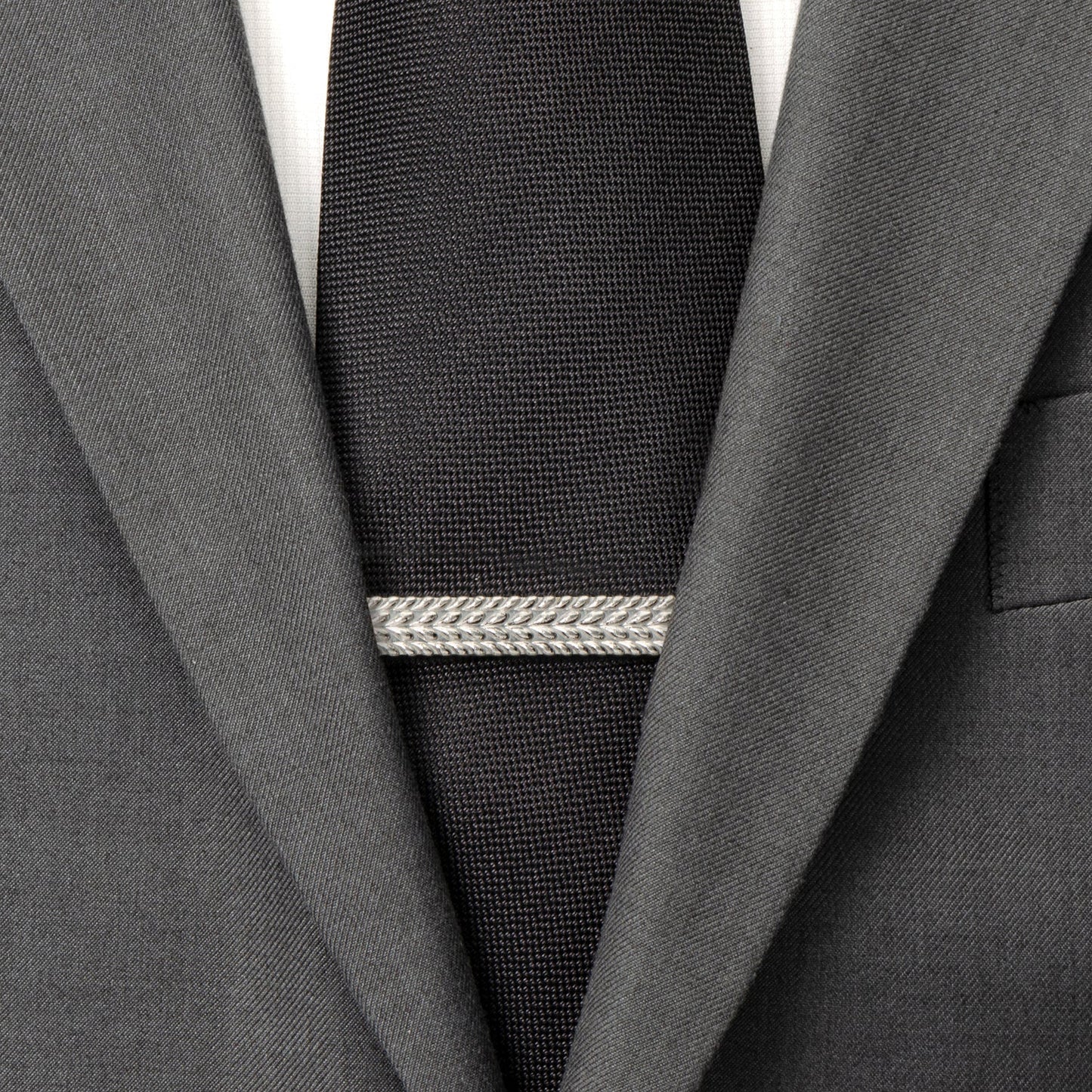 Antique silver herringbone pattern tie clip wedding party gift view 1