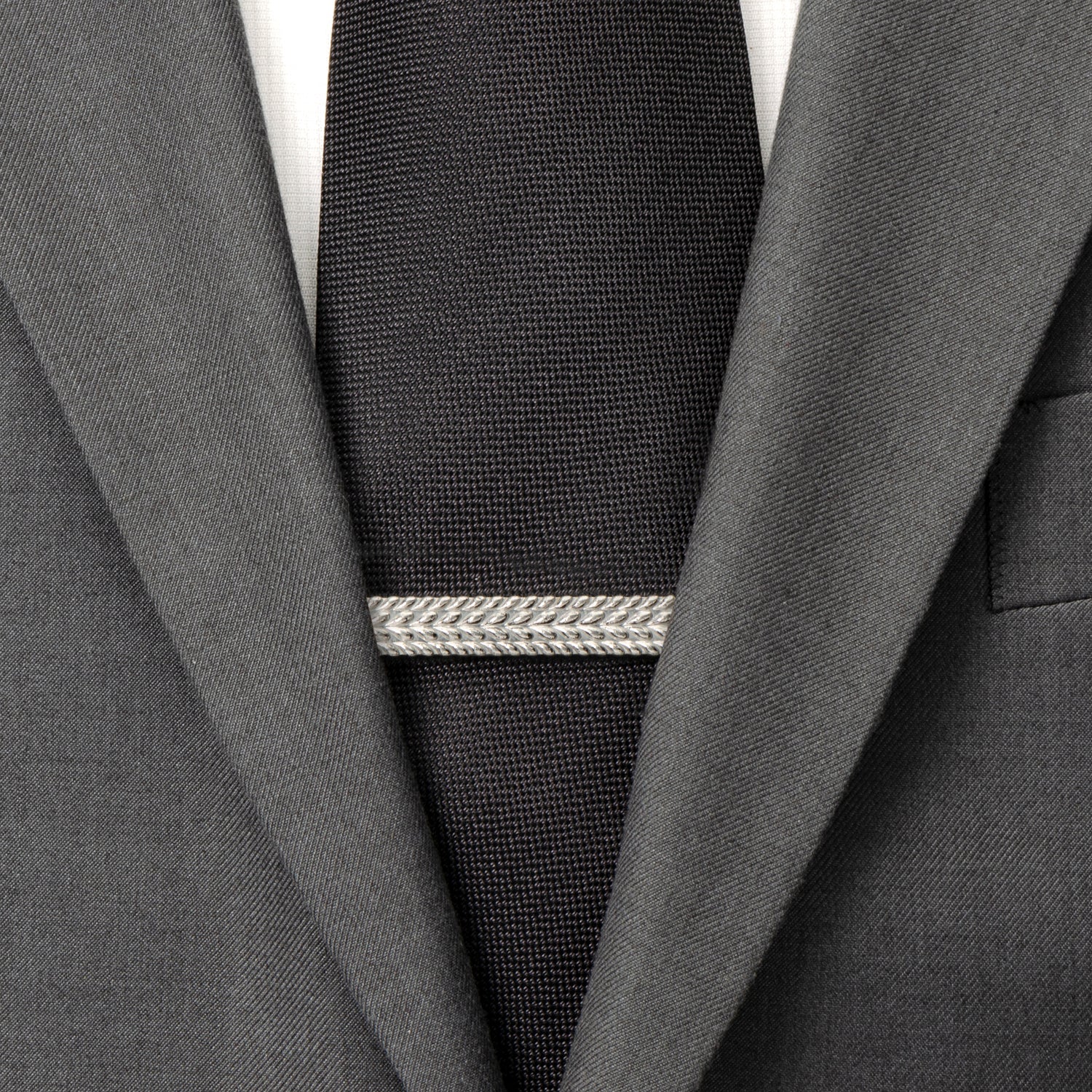 Antique silver herringbone pattern tie clip wedding party gift view 1