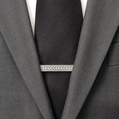 Antique silver herringbone pattern tie clip wedding party gift view 1