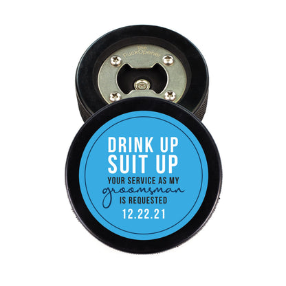 Circle Name & Wedding Party Role, Hockey Puck Bottle Opener