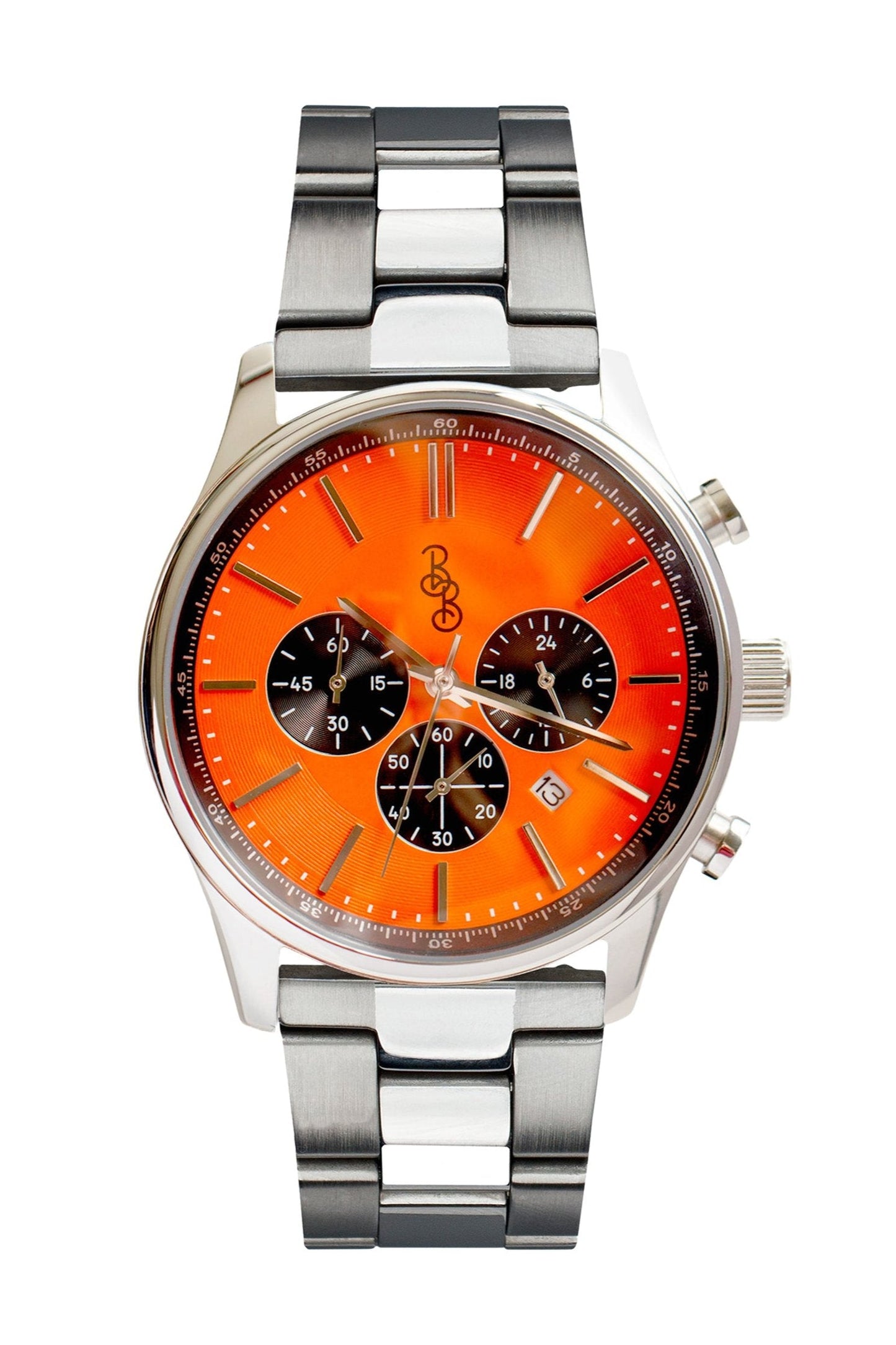 Orange and Black Chronograph on stainless steel bracelet, Father's Day gift