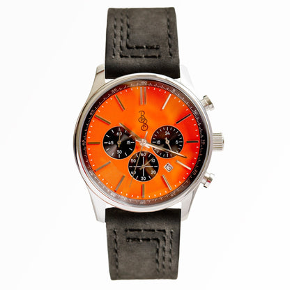 Orange and Black Chronograph on black leather strap, gift for him