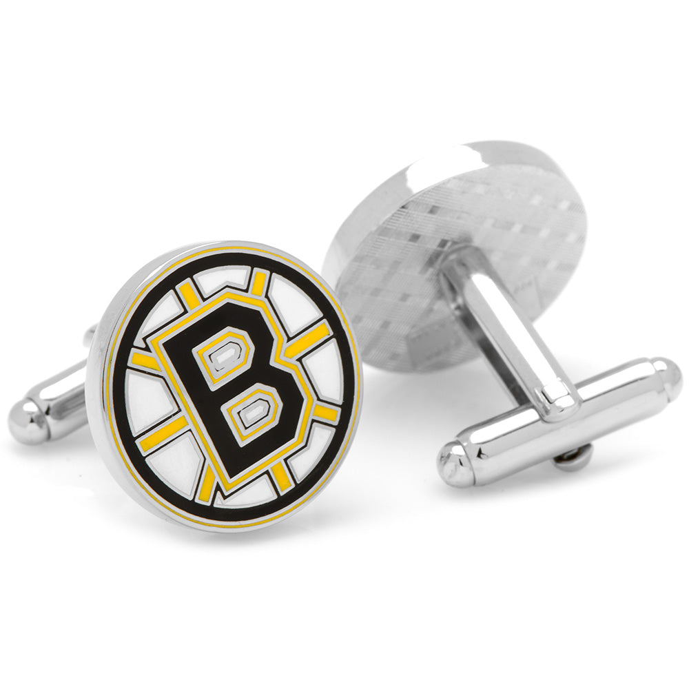 Boston Bruins cufflink and tie clip gift set arrangement, NHL fan