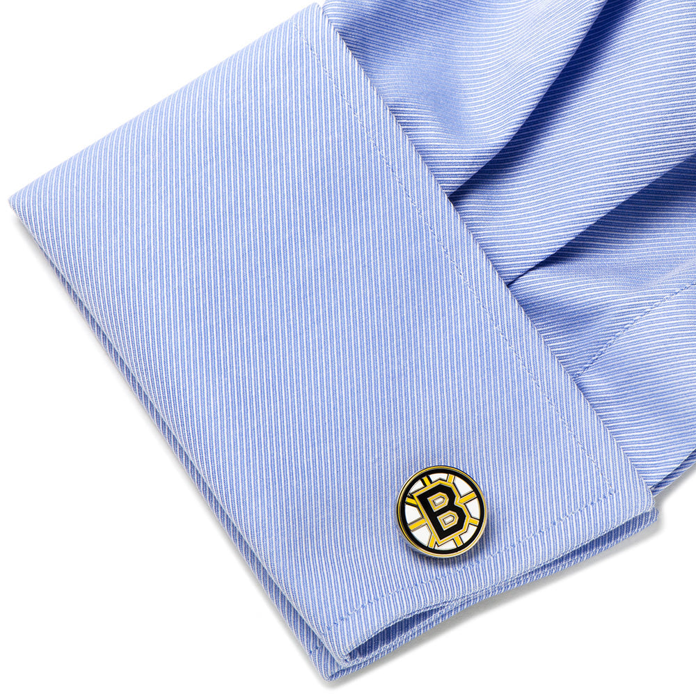 Boston Bruins cufflinks gift packaging, NHL fan gift for him