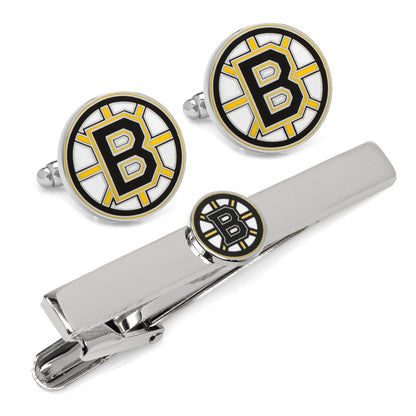 NHL Boston Bruins Cufflinks and Tie Clip Gift Set - hockey fan gift