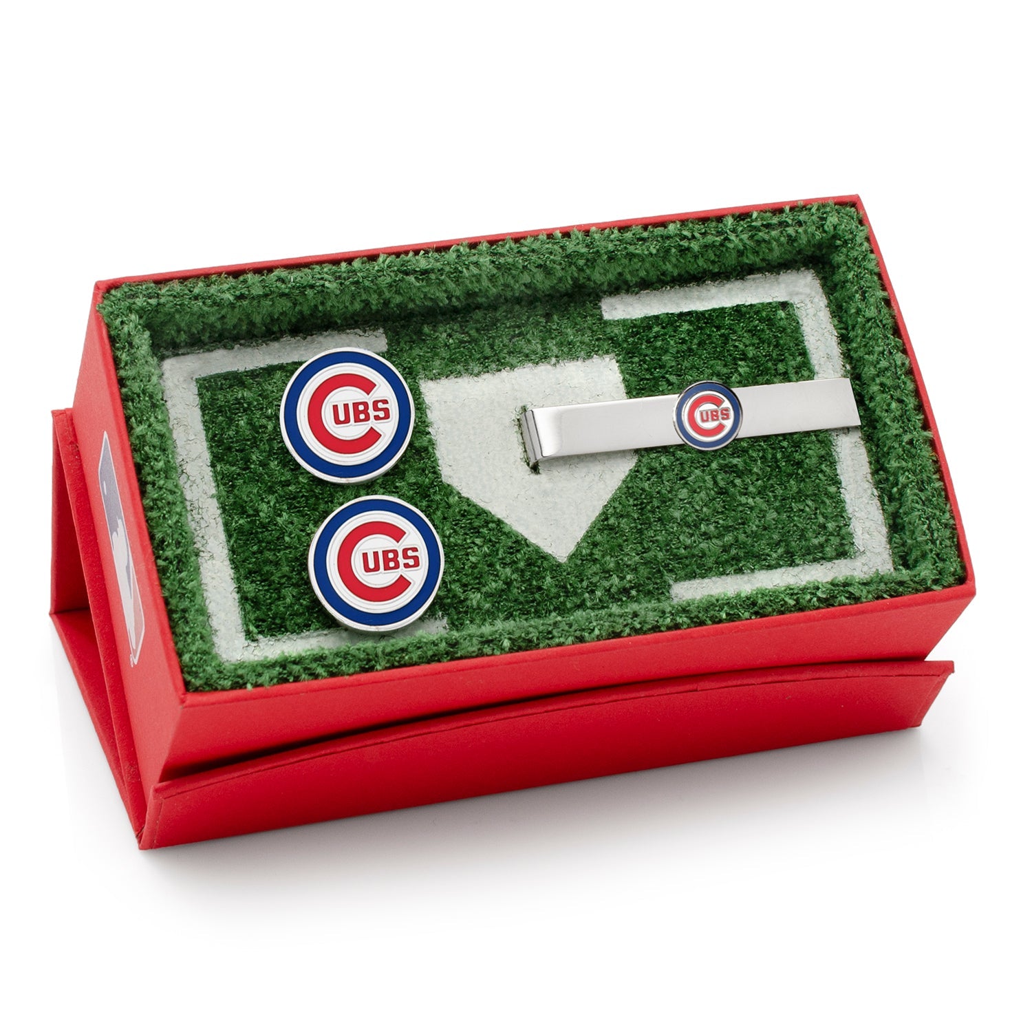 Chicago Cubs cufflinks angle view, MLB baseball fan gift for him