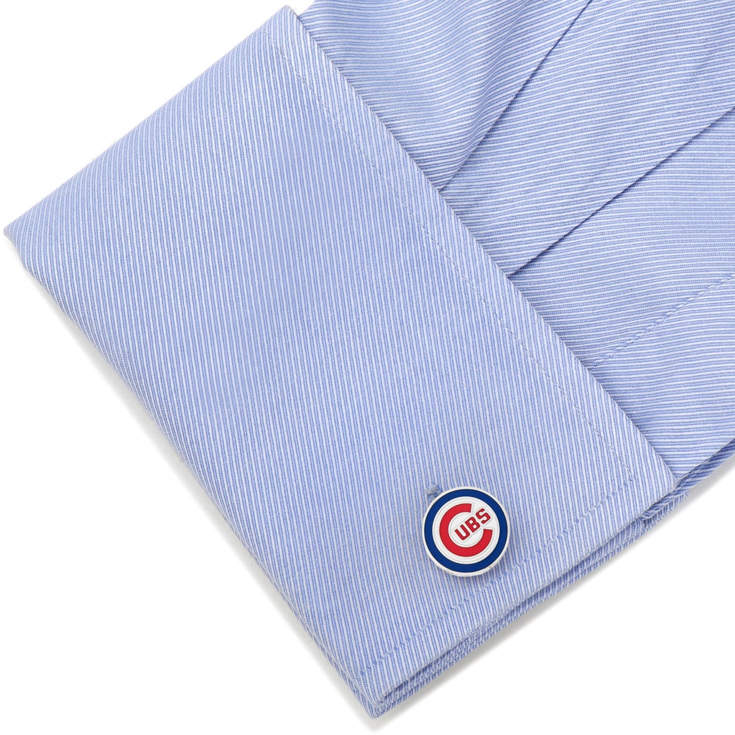 Cubs logo cufflink close-up, officially licensed MLB fan gift