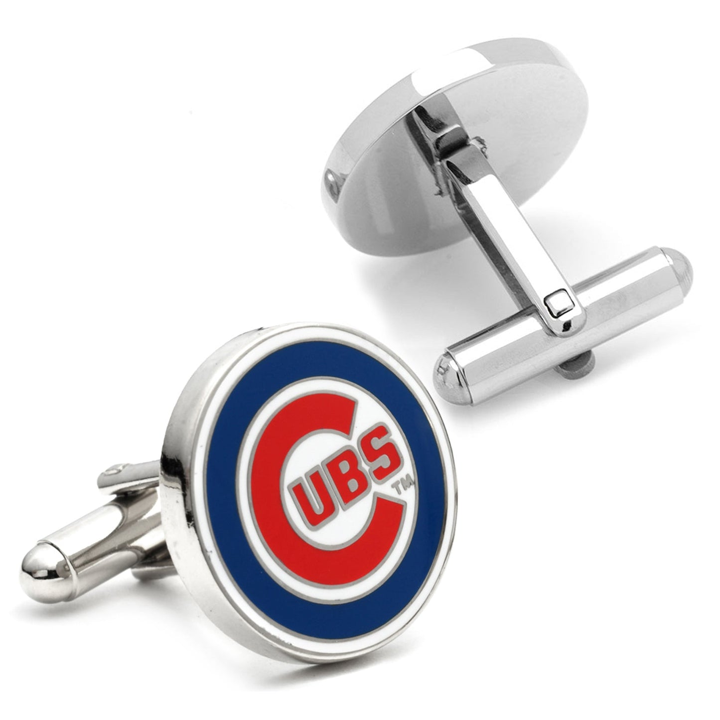 Cubs cufflinks and tie clip on dress shirt, MLB fan gift for him