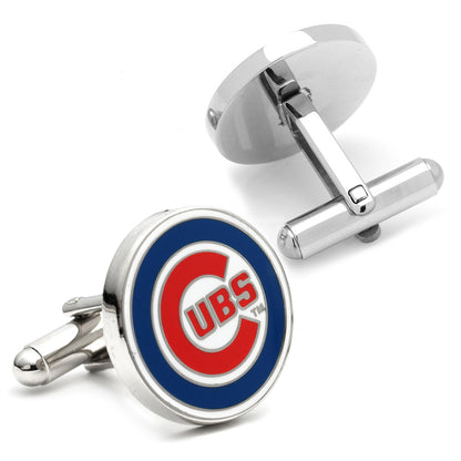 Cubs cufflinks and tie clip on dress shirt, MLB fan gift for him