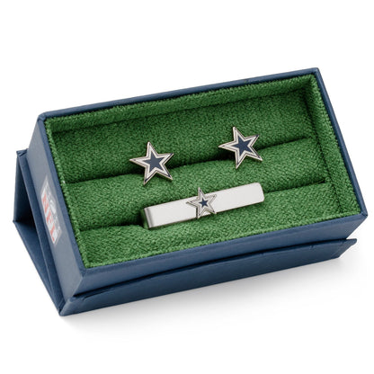 Dallas Cowboys star cufflinks angle view, NFL football fan gift