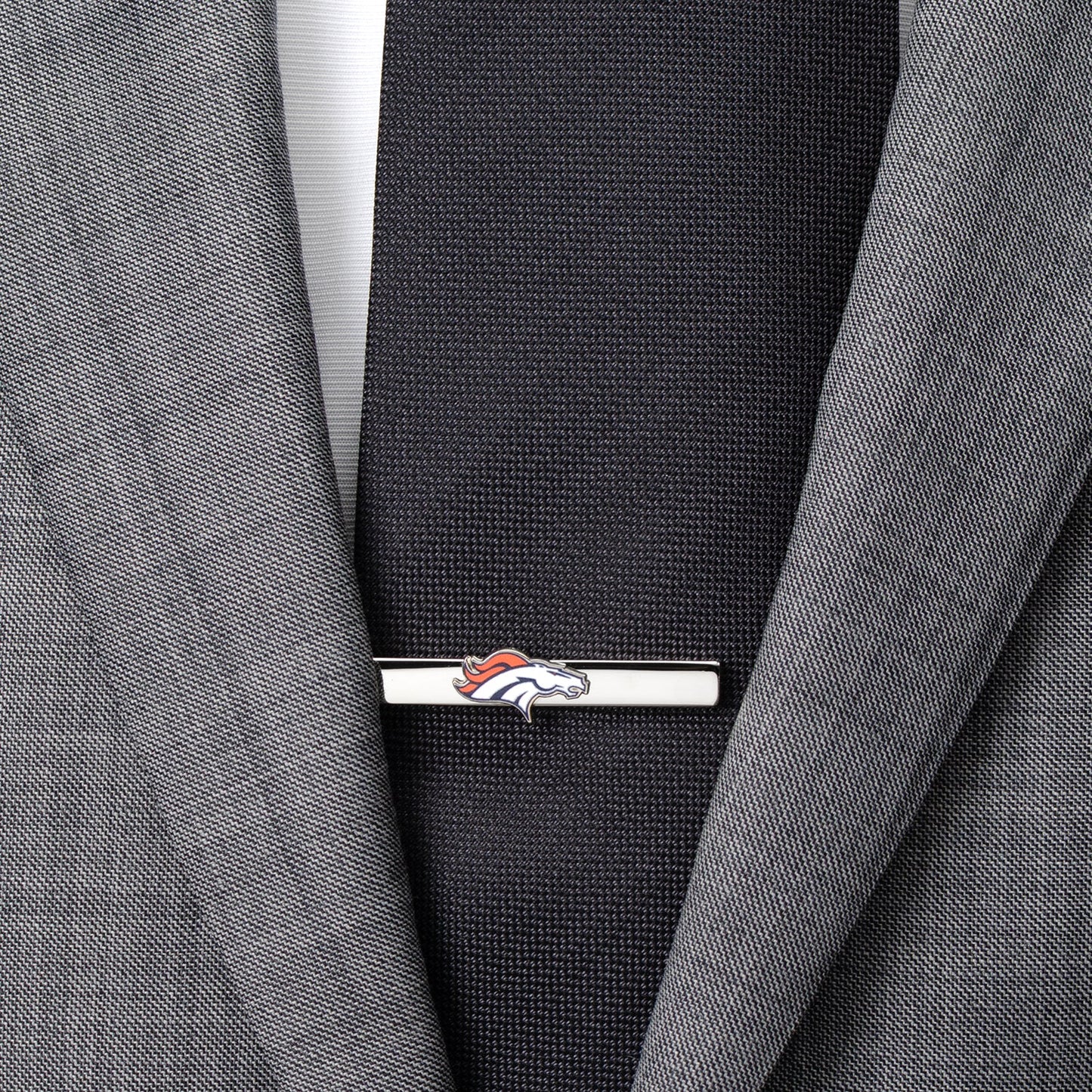 Denver Broncos logo enamel silver tie clip NFL fan gift view 1