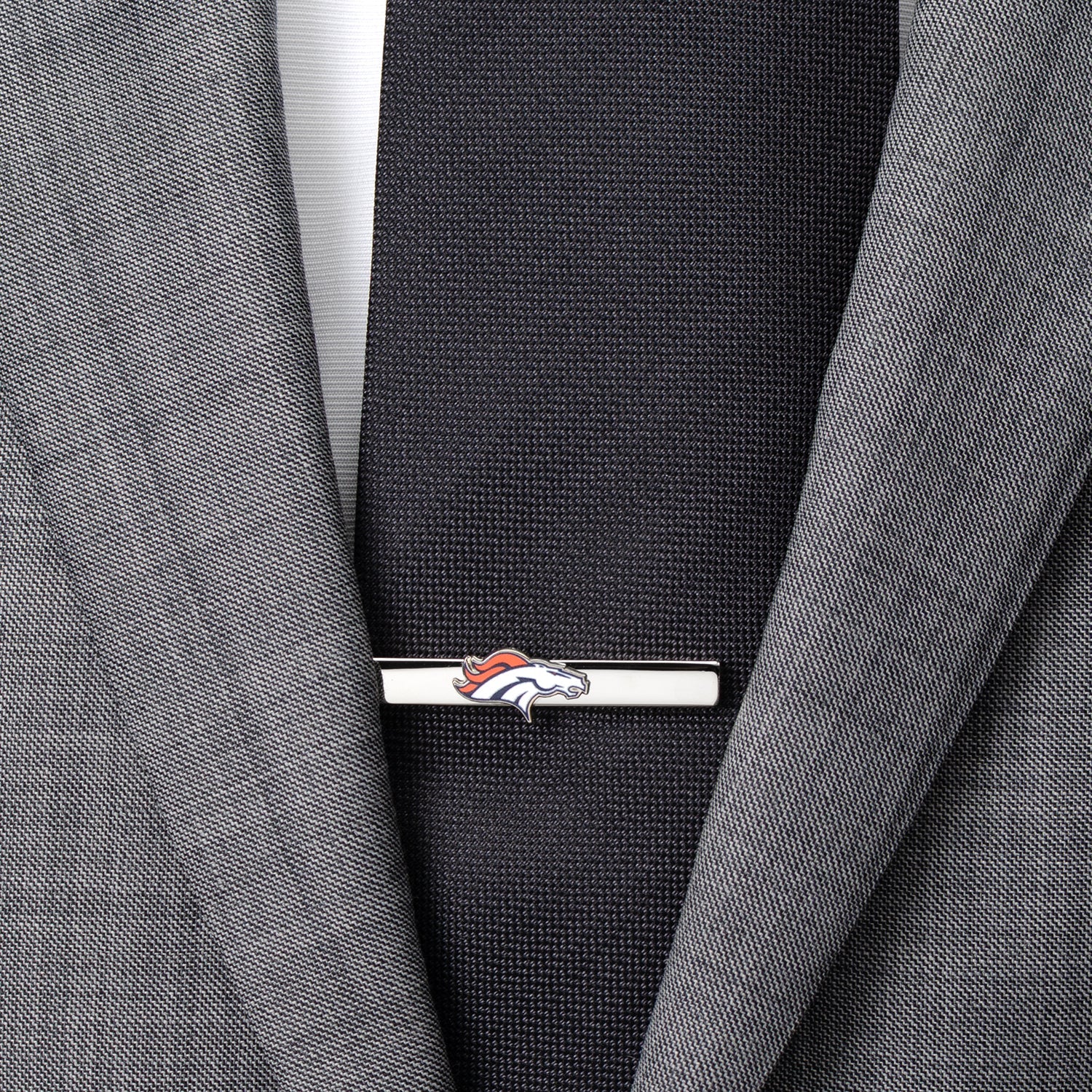 Denver Broncos logo enamel silver tie clip NFL fan gift view 1