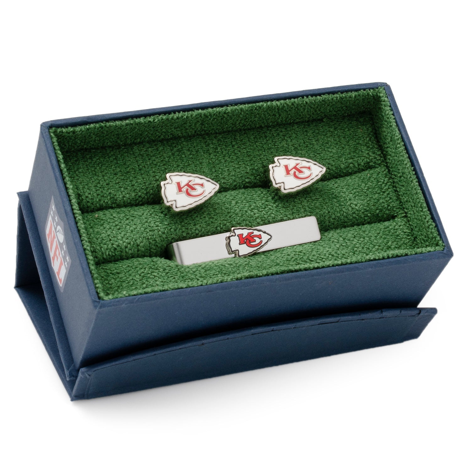 Kansas City Chiefs arrowhead cufflinks angle view, NFL fan gift