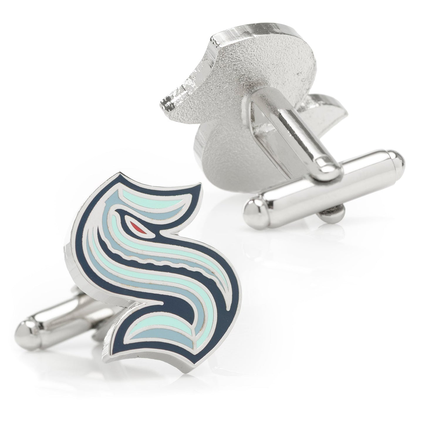 Seattle Kraken cufflinks and tie clip on dress shirt, NHL fan gift