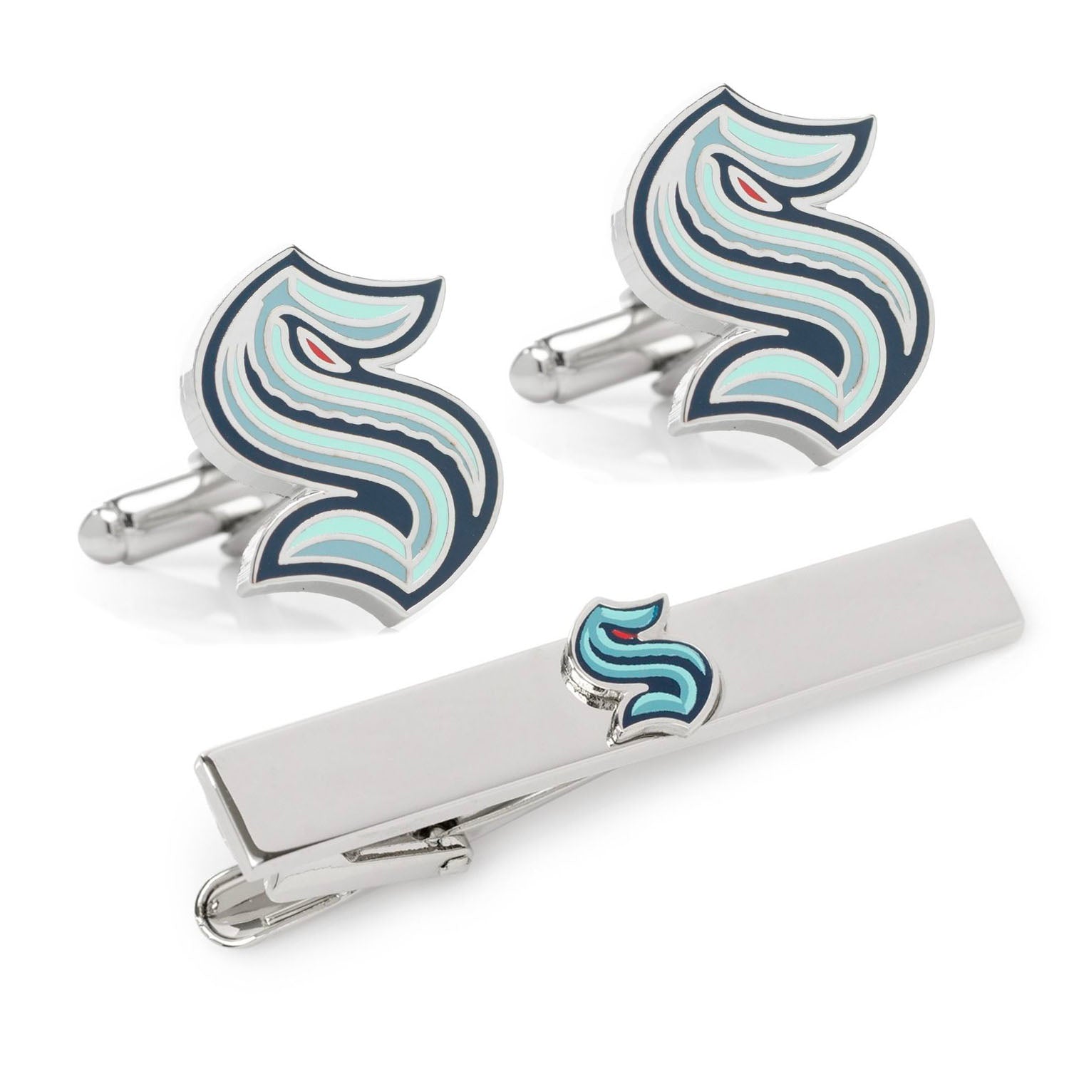 NHL Seattle Kraken Cufflinks and Tie Clip Gift Set - hockey fan gift