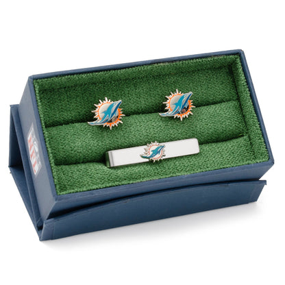 Miami Dolphins aqua cufflinks angle view, NFL football fan gift
