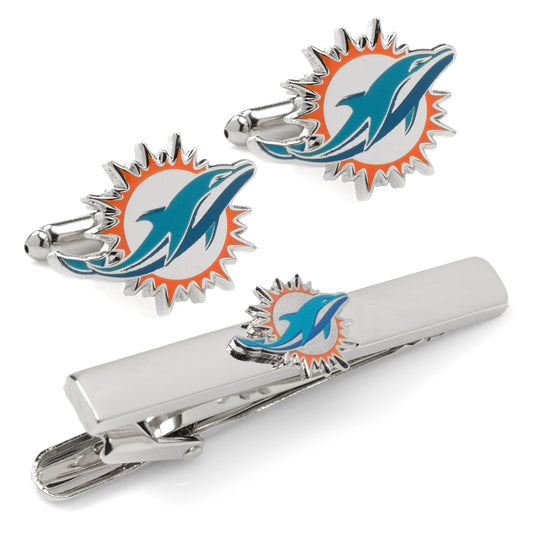NFL Miami Dolphins Cufflinks and Tie Clip Gift Set - football fan gift