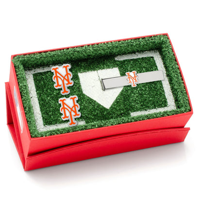NY Mets cufflinks angle view, MLB baseball fan gift for him