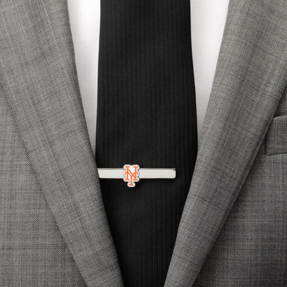 Mets cufflinks and tie clip on dress shirt, MLB fan gift for him