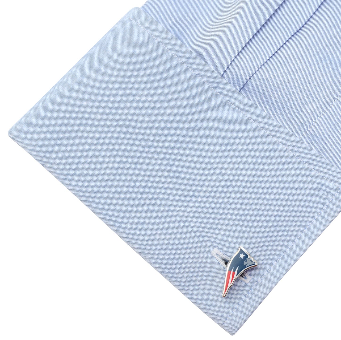 Patriots logo cufflink close-up, officially licensed NFL gift
