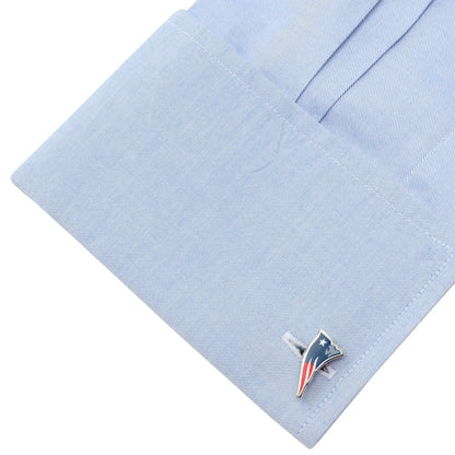 Patriots logo cufflink close-up, officially licensed NFL gift