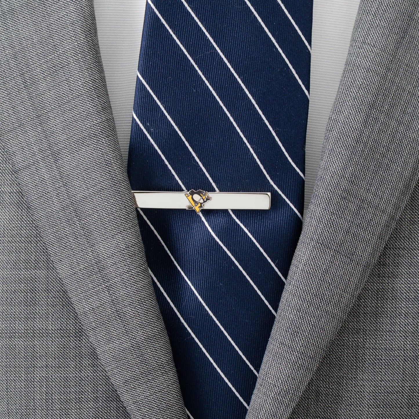 Pittsburgh Penguins logo silver tie clip NHL fan gift view 1